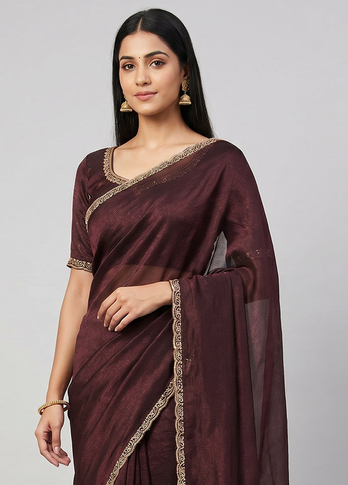 Brown Crushed Tissue Saree With Blouse Piece