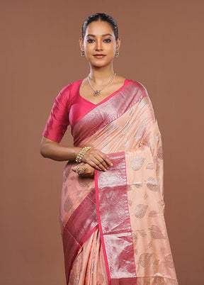 Peach Dupion Silk Saree With Blouse Piece