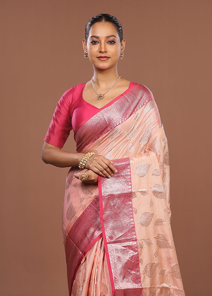 Peach Dupion Silk Saree With Blouse Piece