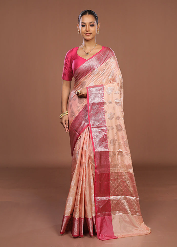 Peach Dupion Silk Saree With Blouse Piece