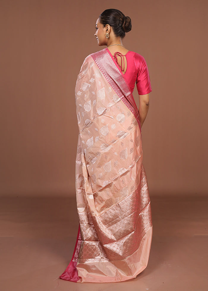 Peach Dupion Silk Saree With Blouse Piece