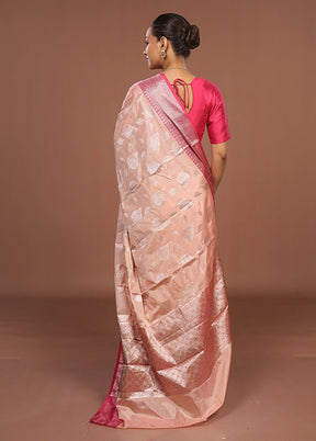 Peach Dupion Silk Saree With Blouse Piece