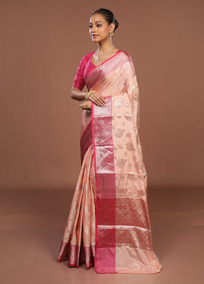 Peach Dupion Silk Saree With Blouse Piece