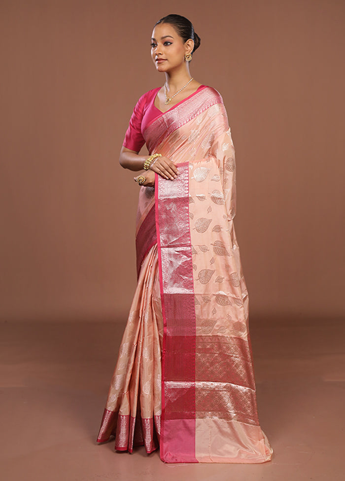 Peach Dupion Silk Saree With Blouse Piece