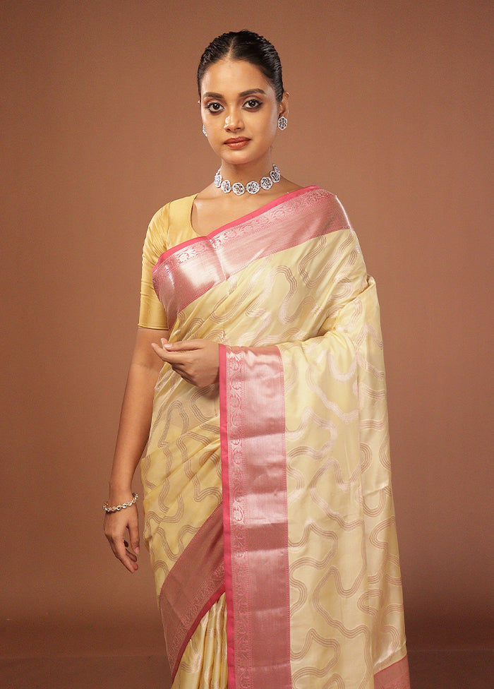 Yellow Dupion Silk Saree With Blouse Piece