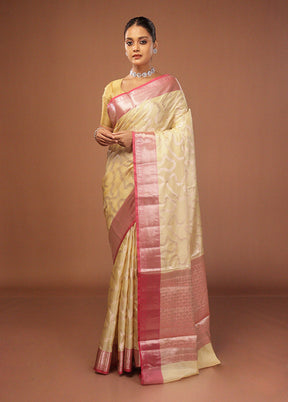 Yellow Dupion Silk Saree With Blouse Piece