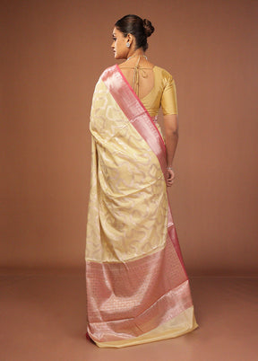 Yellow Dupion Silk Saree With Blouse Piece
