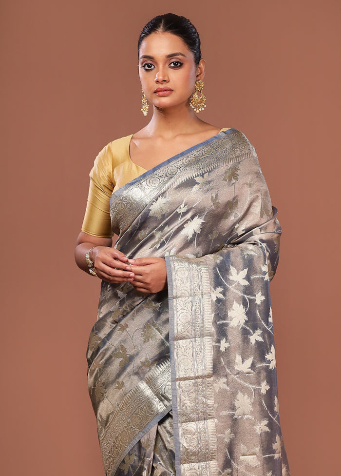 Grey Tissue Silk Saree With Blouse Piece