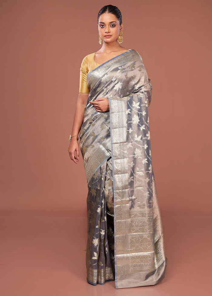 Grey Tissue Silk Saree With Blouse Piece