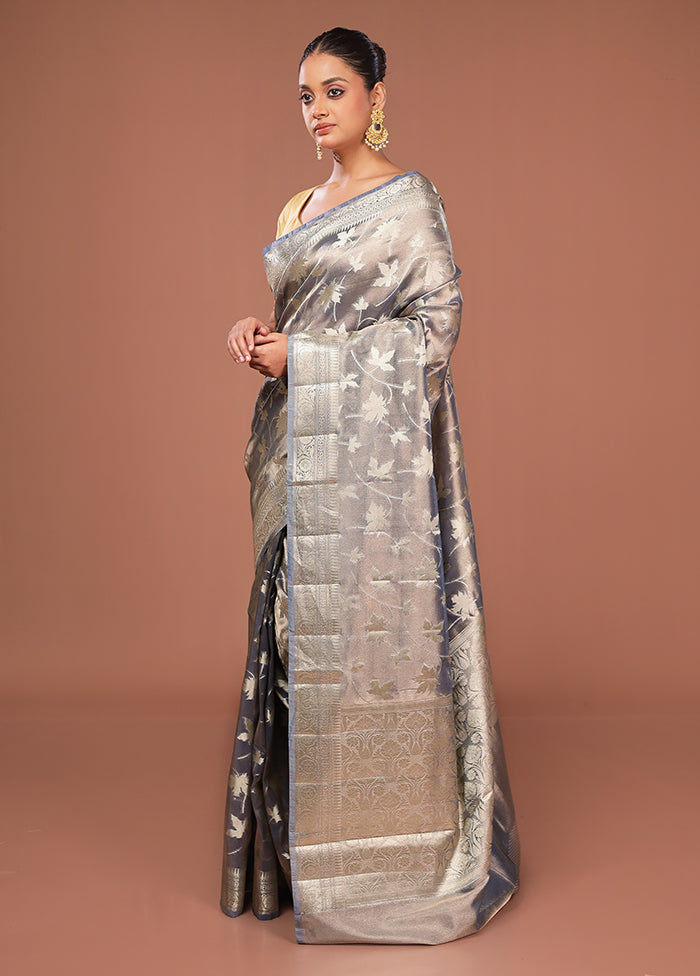 Grey Tissue Silk Saree With Blouse Piece