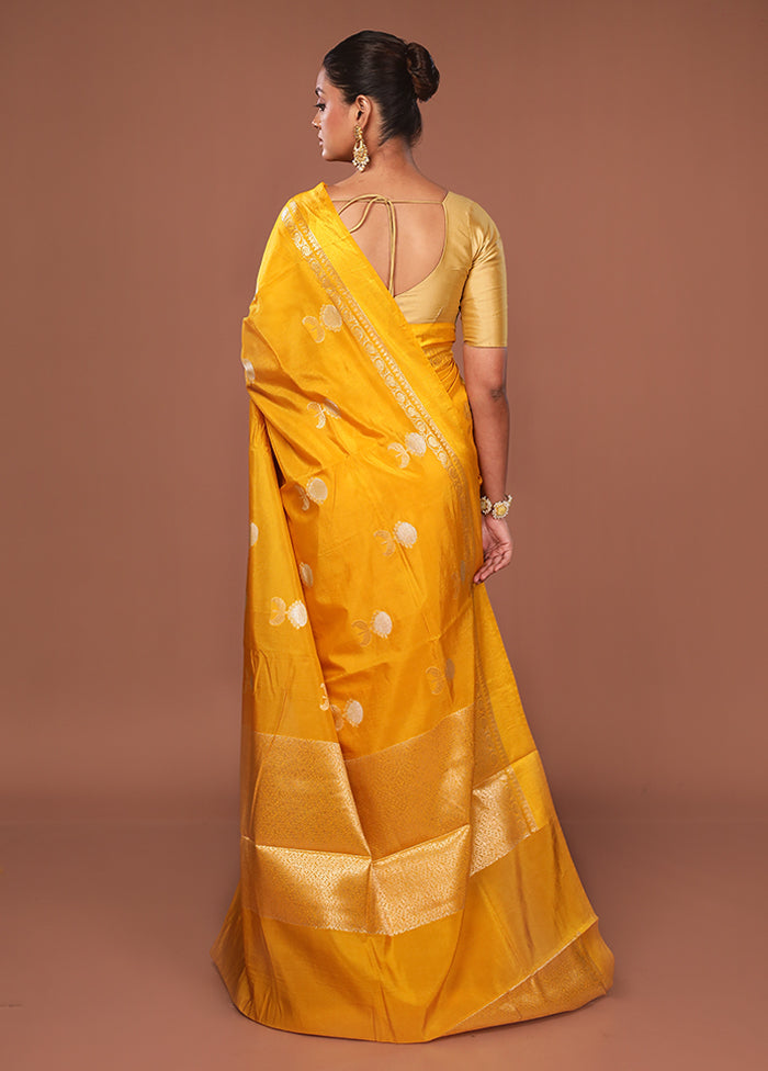 Yellow Dupion Silk Saree With Blouse Piece