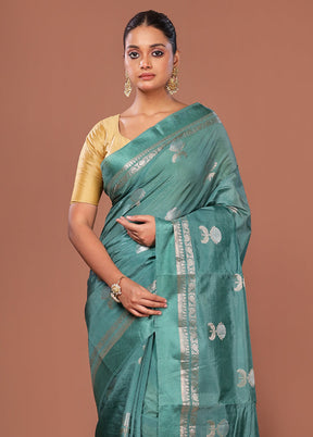 Green Dupion Silk Saree With Blouse Piece