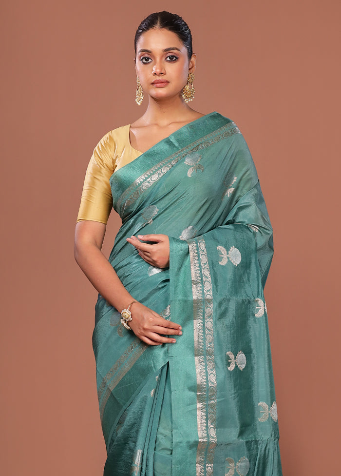 Green Dupion Silk Saree With Blouse Piece