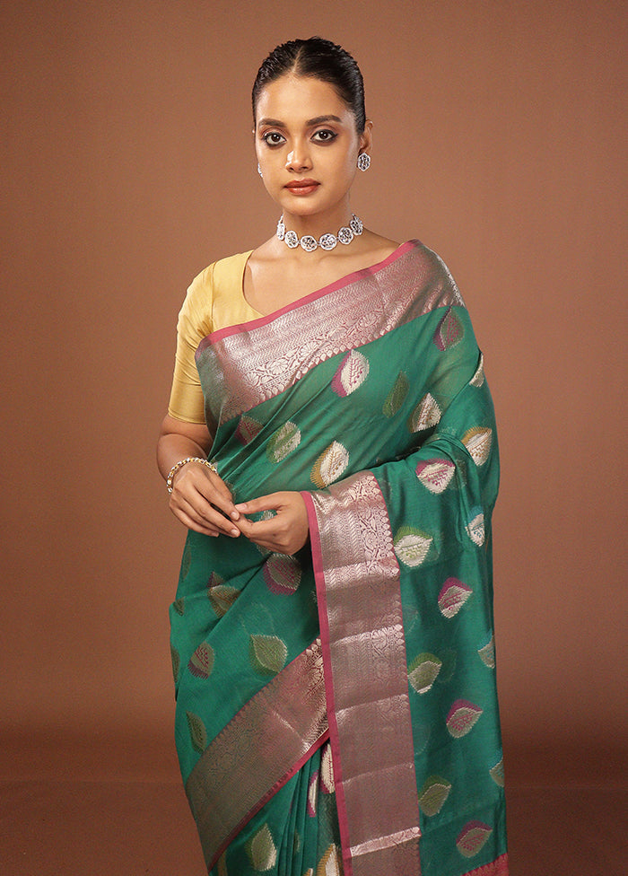 Green Kora Silk Saree With Blouse Piece