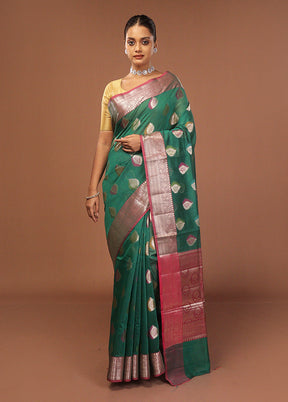 Green Kora Silk Saree With Blouse Piece