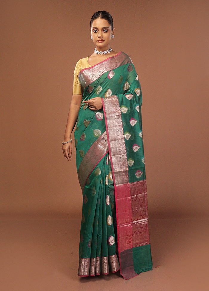 Green Kora Silk Saree With Blouse Piece