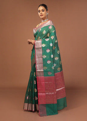 Green Kora Silk Saree With Blouse Piece