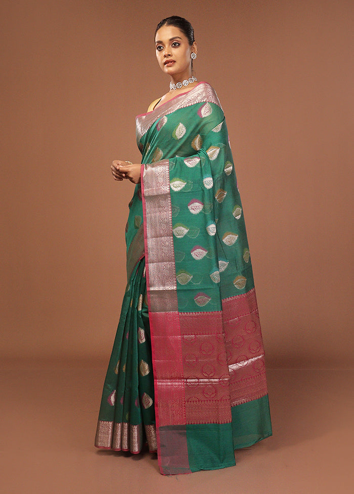 Green Kora Silk Saree With Blouse Piece