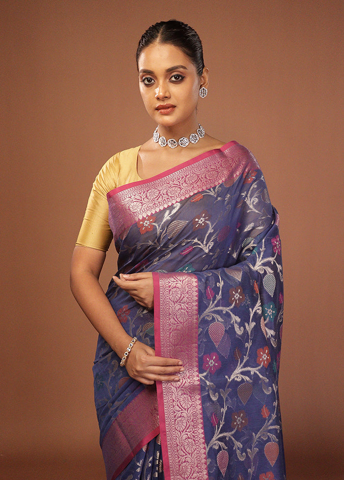 Blue Kora Silk Saree With Blouse Piece