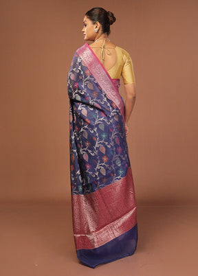 Blue Kora Silk Saree With Blouse Piece