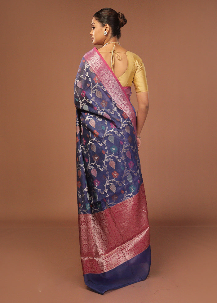 Blue Kora Silk Saree With Blouse Piece