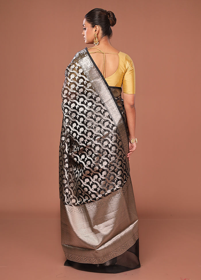 Black Kora Silk Saree With Blouse Piece