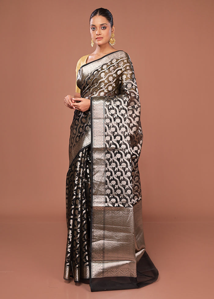 Black Kora Silk Saree With Blouse Piece