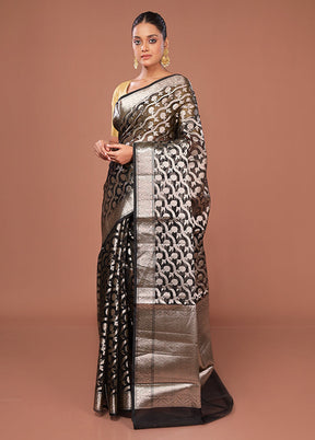 Black Kora Silk Saree With Blouse Piece
