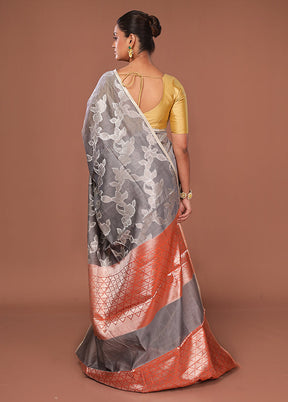 Grey Kora Silk Saree With Blouse Piece