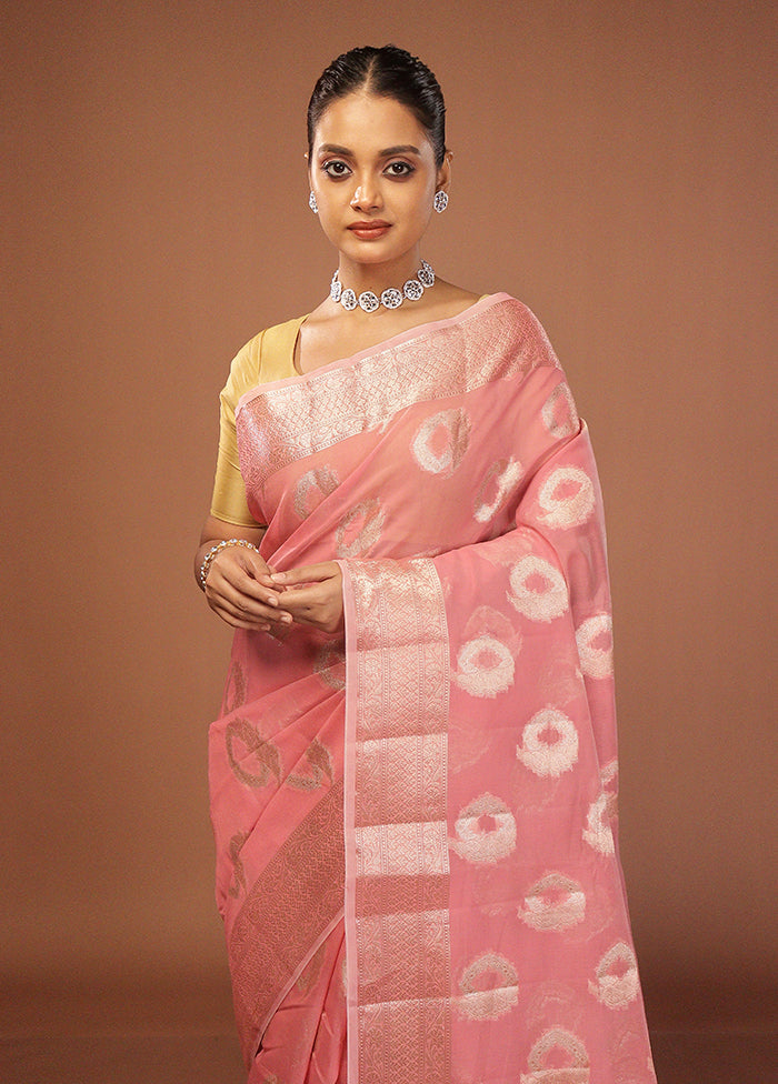 Pink Kora Silk Saree With Blouse Piece