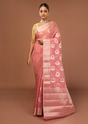 Pink Kora Silk Saree With Blouse Piece