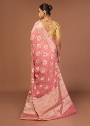 Pink Kora Silk Saree With Blouse Piece