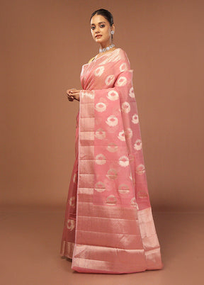 Pink Kora Silk Saree With Blouse Piece