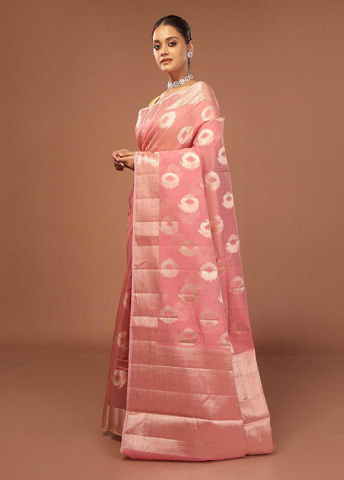 Pink Kora Silk Saree With Blouse Piece