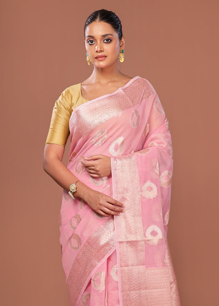 Pink Kora Silk Saree With Blouse Piece