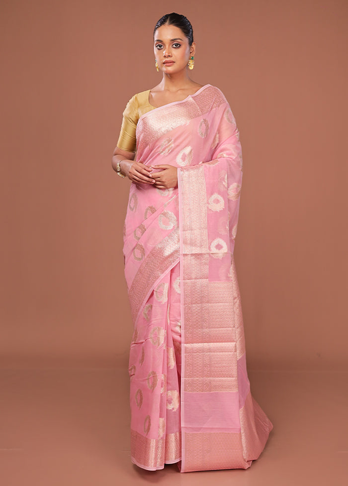 Pink Kora Silk Saree With Blouse Piece