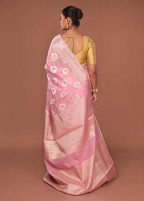 Pink Kora Silk Saree With Blouse Piece
