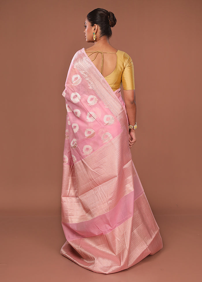 Pink Kora Silk Saree With Blouse Piece