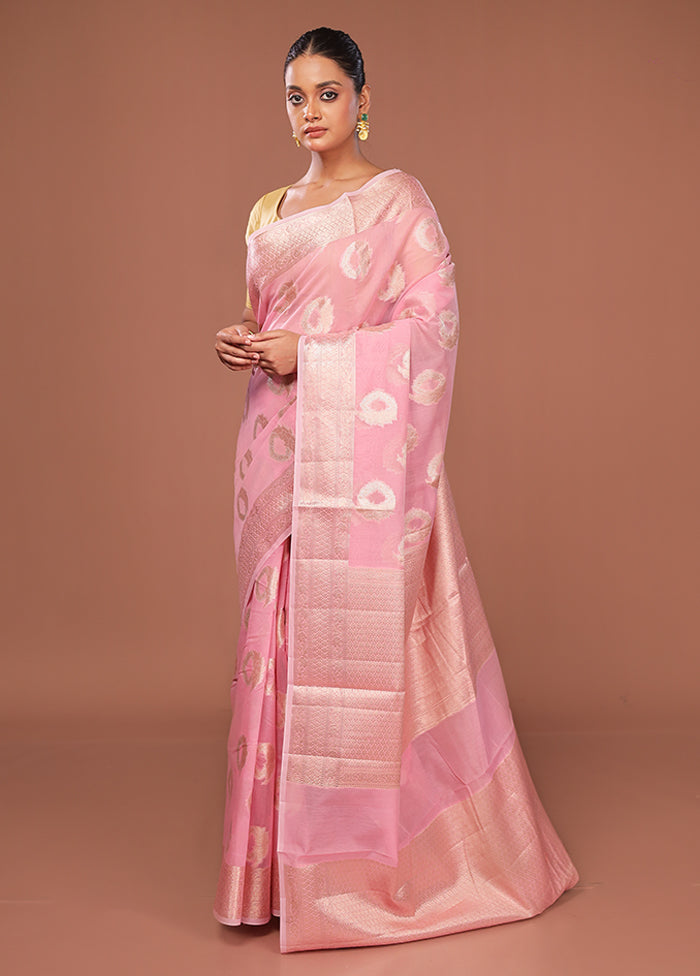 Pink Kora Silk Saree With Blouse Piece