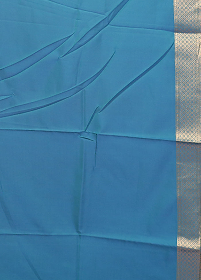 Blue Dupion Silk Saree With Blouse Piece