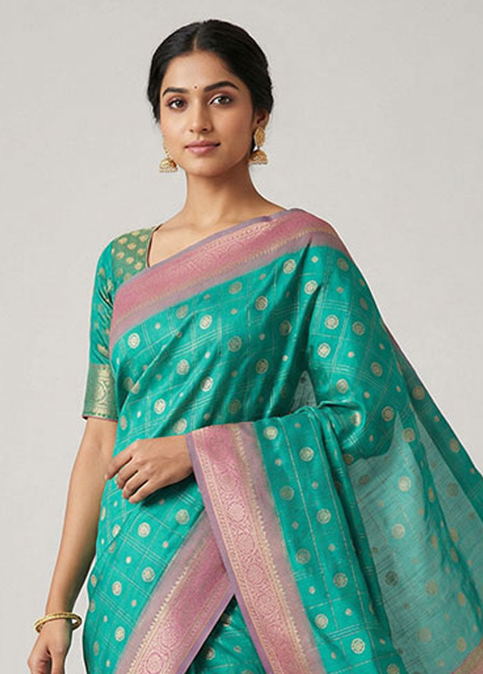 Green Dupion Silk Saree With Blouse Piece
