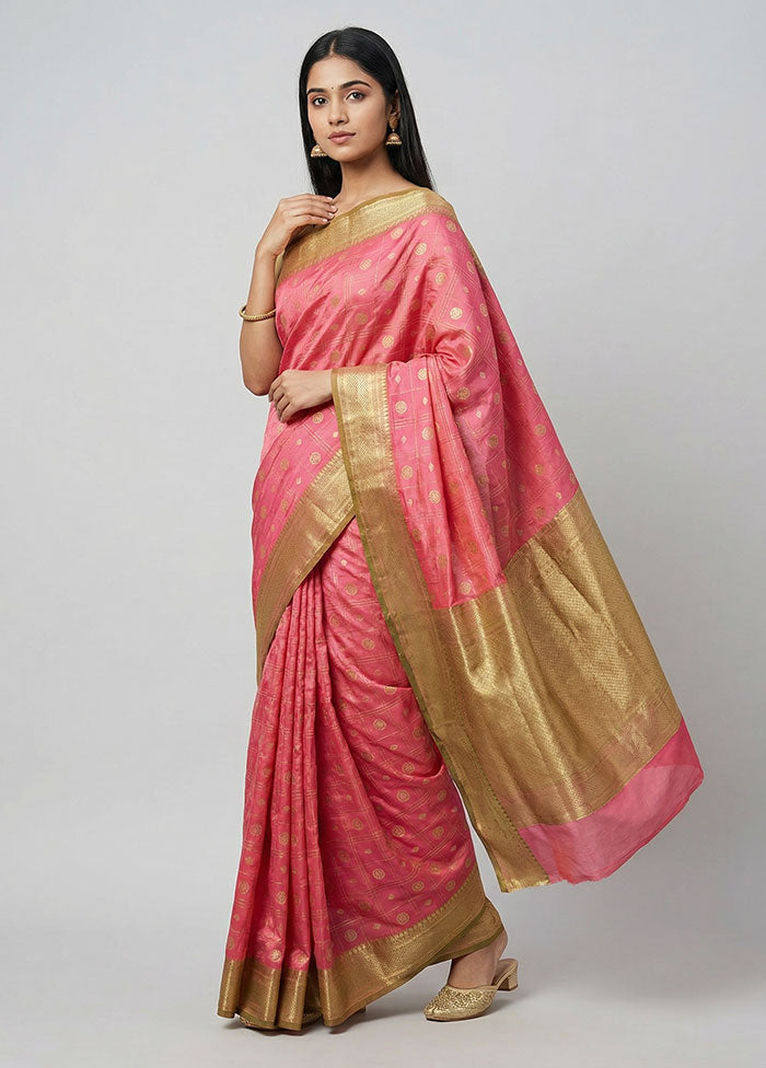 Pink Dupion Silk Saree With Blouse Piece