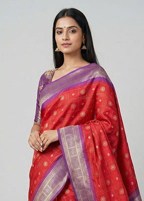 Red Dupion Silk Saree With Blouse Piece