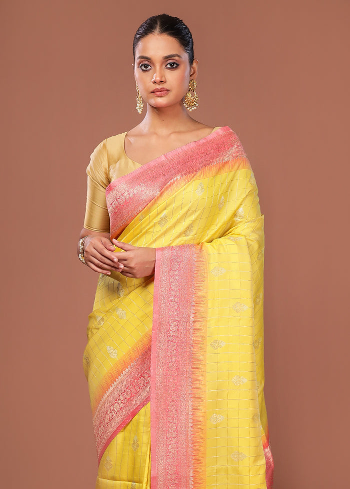 Yellow Dupion Silk Saree With Blouse Piece