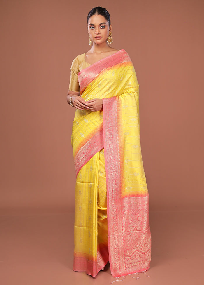 Yellow Dupion Silk Saree With Blouse Piece