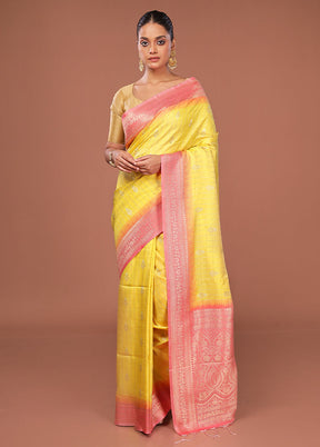 Yellow Dupion Silk Saree With Blouse Piece