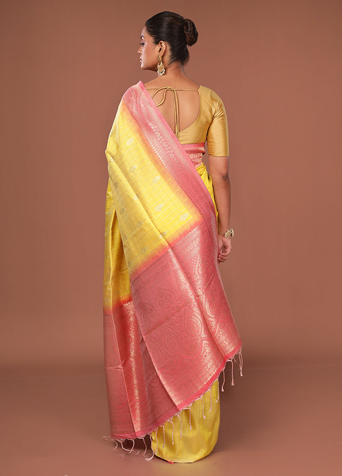 Yellow Dupion Silk Saree With Blouse Piece