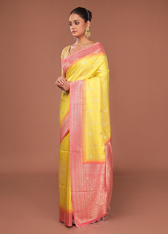 Yellow Dupion Silk Saree With Blouse Piece