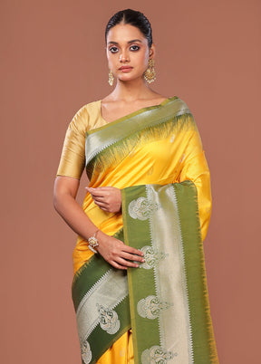 Yellow Dupion Silk Saree With Blouse Piece