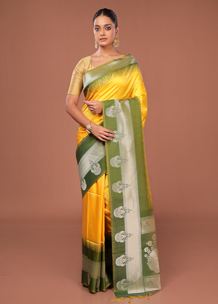 Yellow Dupion Silk Saree With Blouse Piece
